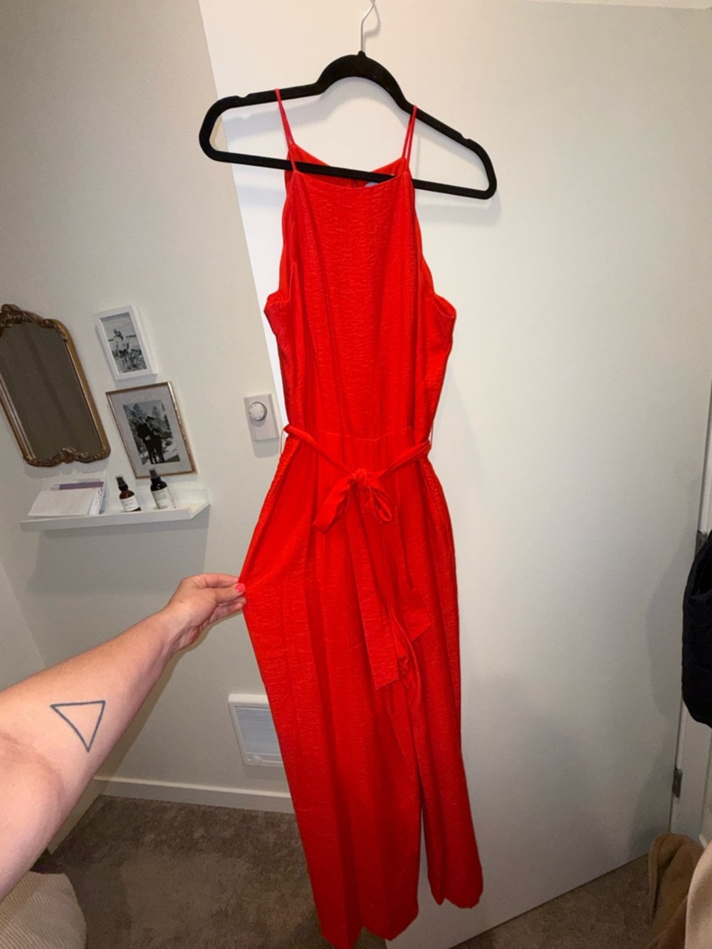 Red Sleeveless Tie Belted Jumpsuit